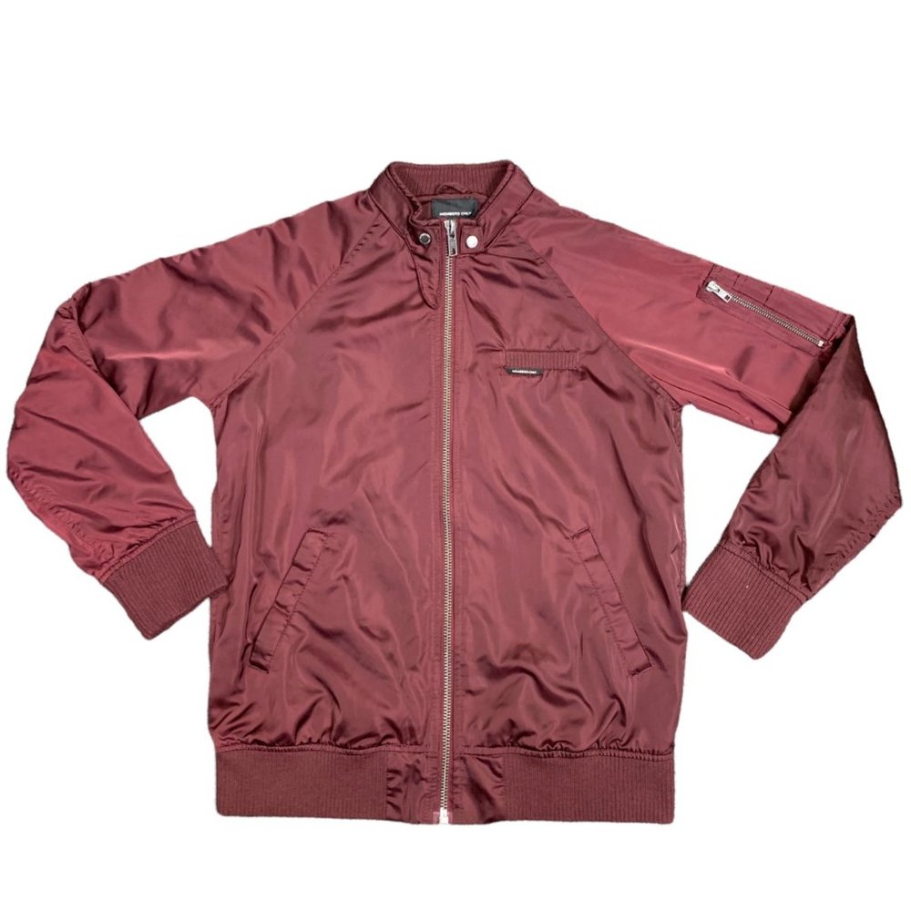 Members Only Men's Iconic Racer Satin Bomber Jacket Red Medium EUC